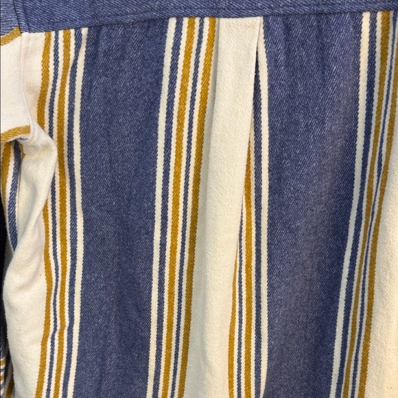 Aerie Oversized Heavy Flannel Striped Shirt Jacket Cream Blue Mustard Small - Picture 10 of 16